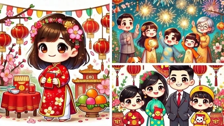 Bộ ảnh chibi Tết dễ thương mang không khí xuân rộn ràng