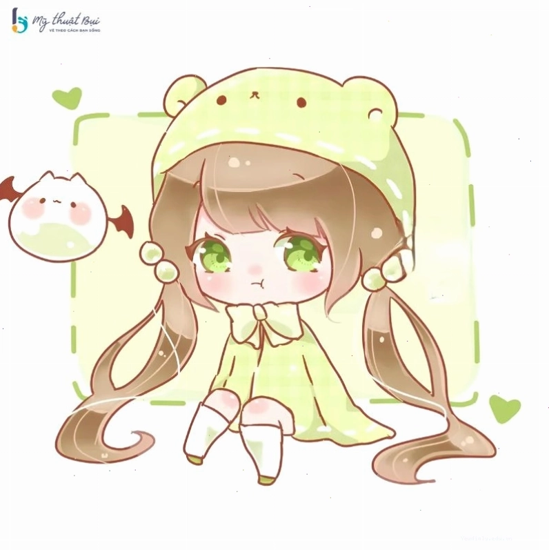Cô gái chibi cầm bó hoa nhỏ