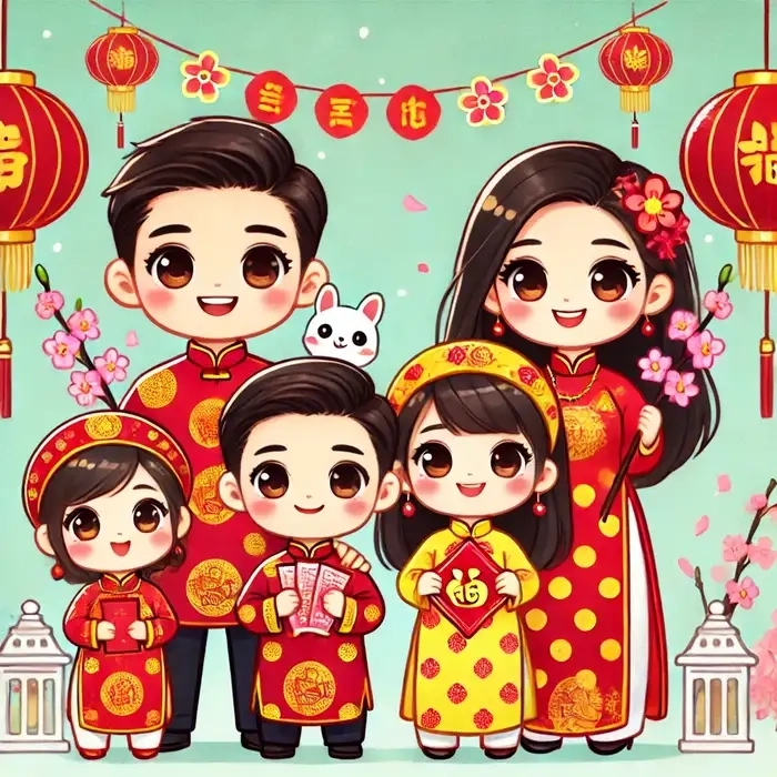 Gắn kết yêu thương với ảnh tết chibi gia đình ấm cúng