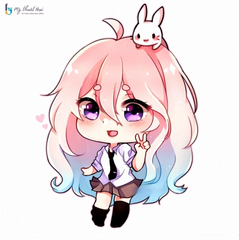 Hình ảnh chibi cô gái tóc tím đang cầm bong bóng