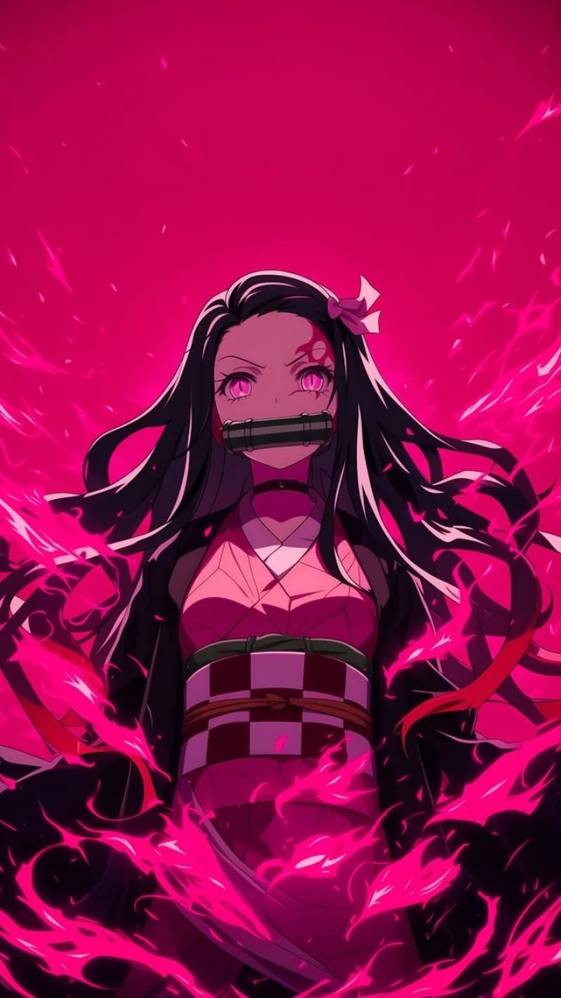 Nezuko wallpaper iPhone với tông màu hài hòa và sắc nét