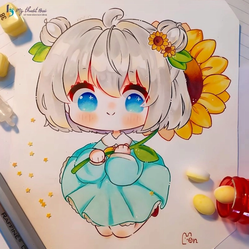 Nhân vật chibi cầm ô màu sắc
